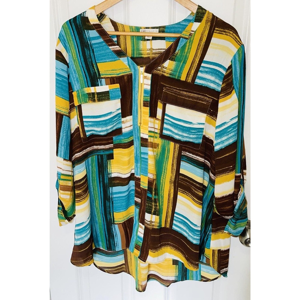 Cato V-Neck 1/4 Zip Pocketed Long Sleeve w/‎ Roll Tabs Blouse Top Size 18/20W - Picture 6 of 6